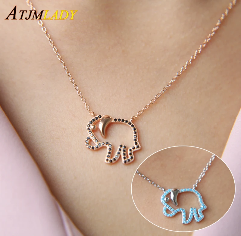 

New 100% 925 Sterling Silver Cute Elephant Hug Rhinestone Elephant Charm Pendant Necklaces European Style Women jewelry