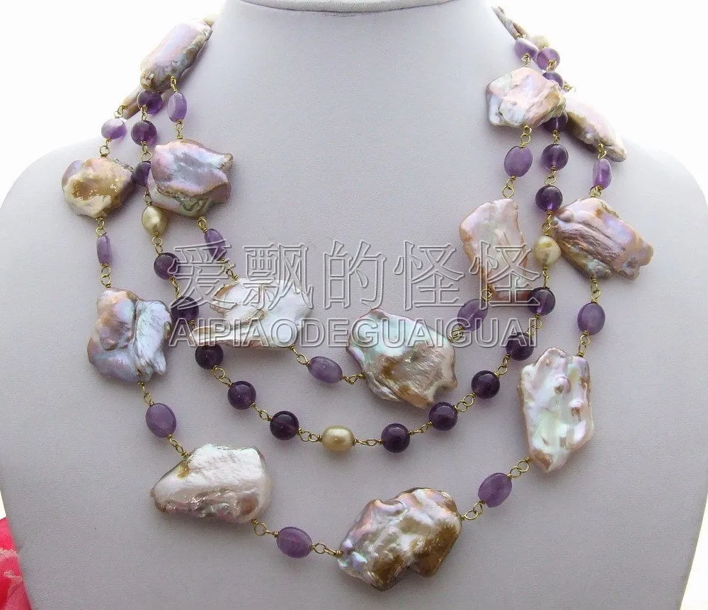 

N041506 Natural 30mm Purple Keshi Pearl Necklace