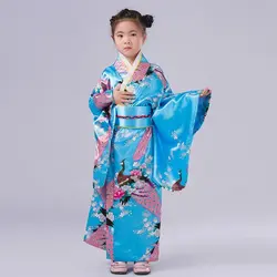 Новинка, детское нарядное платье с цветочным рисунком японское детское кимоно для девочки, детский винтажный костюм для девочек с рисунком
