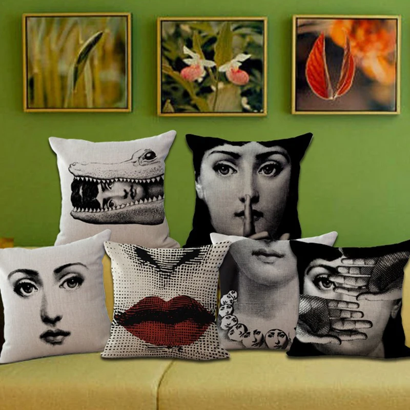 Skup Moda w stylu Vintage Fornasetti artysta piękno twarzy czaszki wykonane na zamówienie poduszka pokrywa czarny i biały Case home hotel poszewka na poduszkę