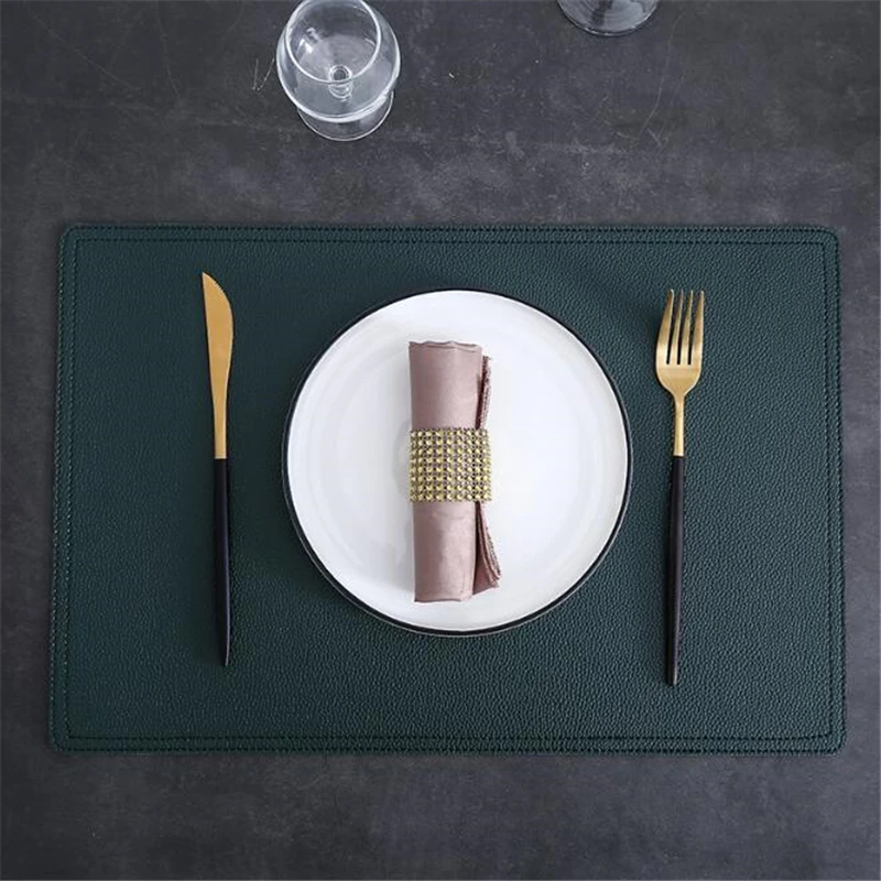 

New Highend Simple Double Leather Placemats Solid Color Non Slip Table Bowl Mat Waterproof And Oilproof Table Pads Tableware