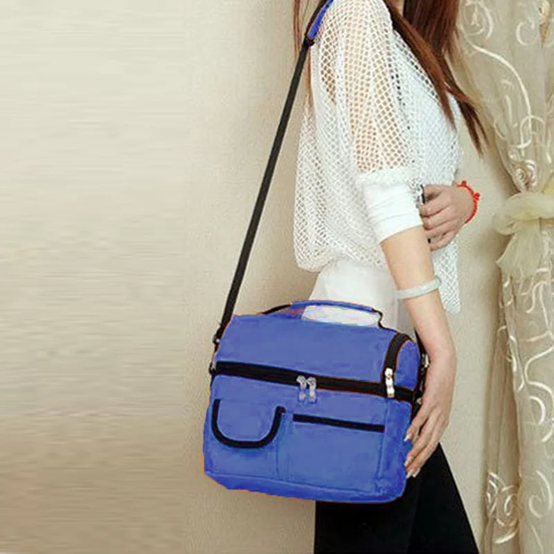 

Adisputent Double Deck Lunch Tote Thermal Insulation Bag Waterproof Food Fresh Keeping Lunch Bag Multifunction Picnic Clooer Box