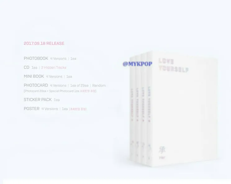 [MYKPOP]~ Официальный~ LOVE YOUR SELF-HER альбом набор CD+ Фотокнига+ плакат+ мини-книга+ наклейка KPOP пункт SA18101603