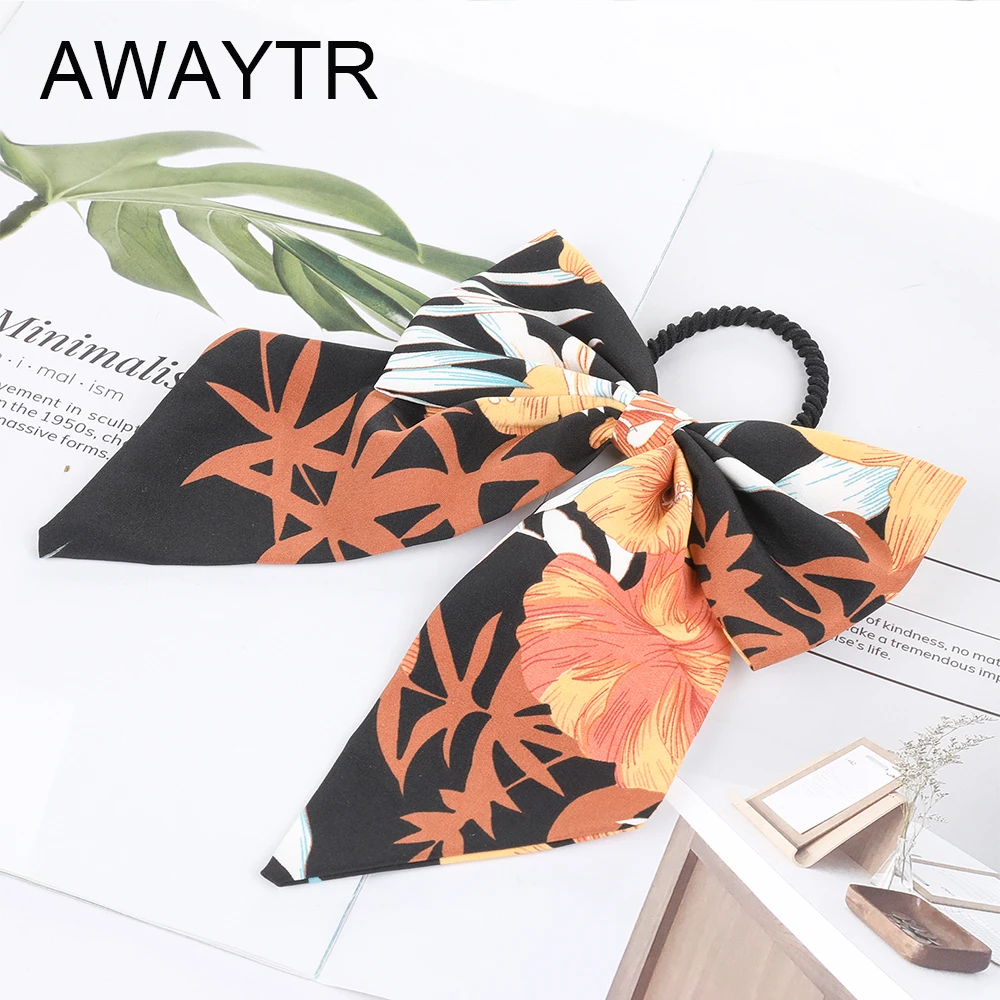 

AWAYTR Fashion Hair Band Printed Bow Tie Elastic Hair Band For Women Girl Scrunchies Girls Ponytail Holder Hair Accessories