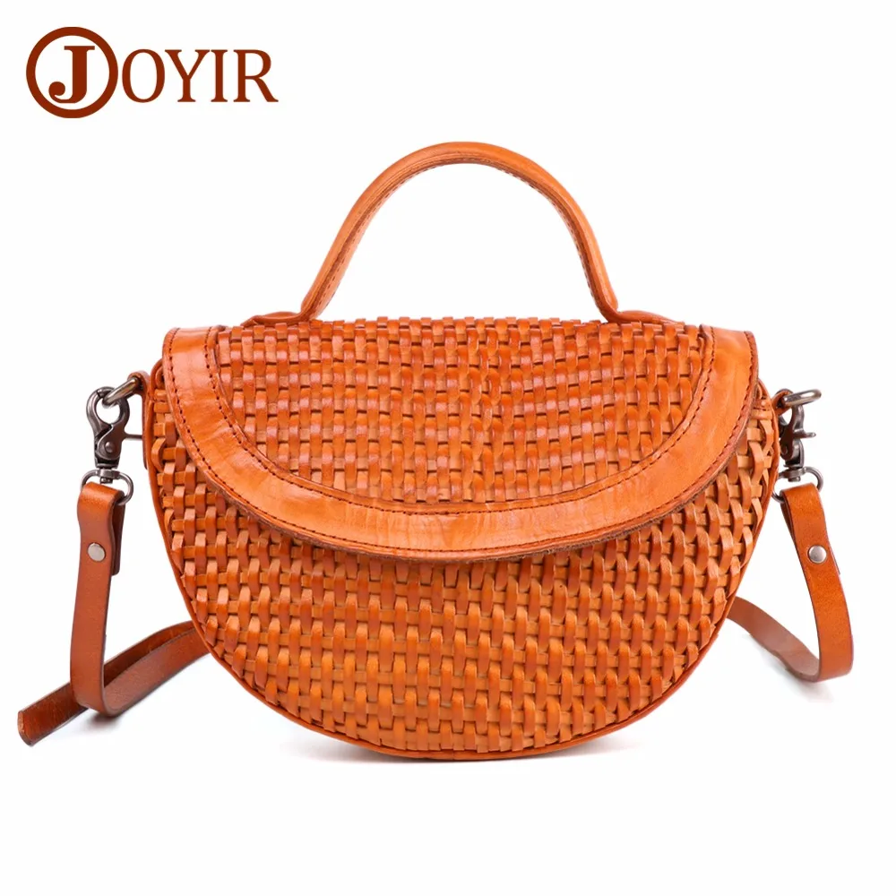 

JOYIR New Fashion Genuine Leather Women Bags Weave Handbags Vintage Women's Shoulder Bag Messenger Bag Moon Shaped Wrapped Bag