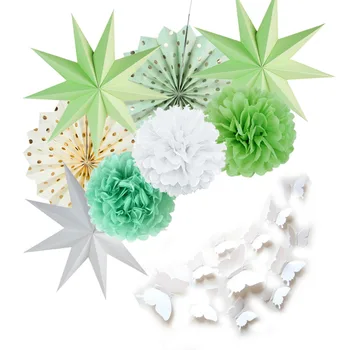 

9 pcs/set Paper Decorations 3D Butterfly Wall Stickers Tissue Pom Poms Stars Baby Shower/ Wedding/Birthday/Bridal Shower Decor