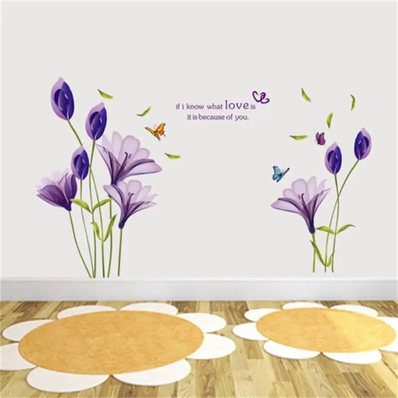 Purple Lily Flowers Removable Vinyl Decal Wall Stickers Art Mural Home