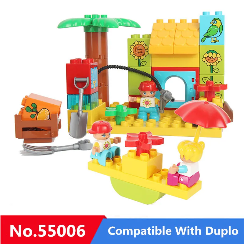 

Big Size Diy Building Blocks Happy Farm Birthday Party Hobbies Model Compatible with Legoingly Duplo Toys for Children Kids Gift