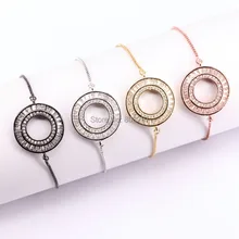 10 шт. золотой, Серебряный/черный/розовое золото металл Цвет CZ Кристалл Micro Pave Круглый Разъем Шарм Регулируемая цепь Браслеты