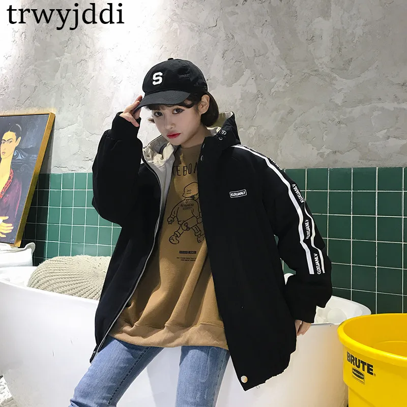 

2019 New Spring Autumn Korean Loose BF Harajuku Hooded student Tooling Jacket Female baseball uniform Jacket Women's Coats N469