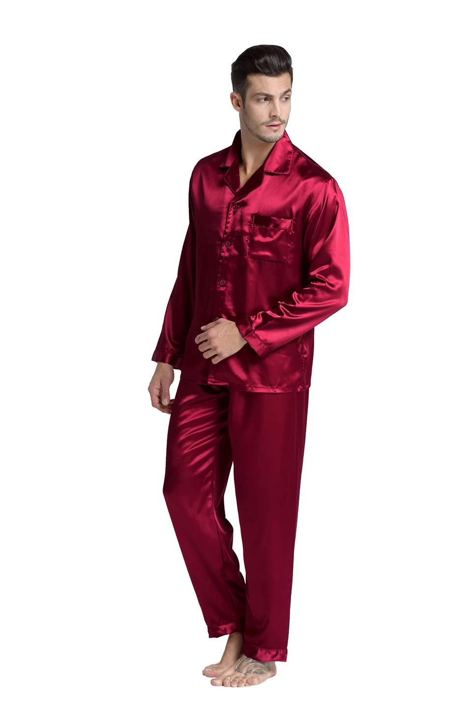 Tony&Candice Men's Stain Silk Pajama Set Men Pajamas Silk Sleepwear Men Sexy Modern Style Soft Cozy Satin Nightgown Men Summer Tony&Candice Men's Stain Silk Pajama Set Men Pajamas Silk Sleepwear Men Sexy Modern Style Soft Cozy Satin Nightgown Men Summer