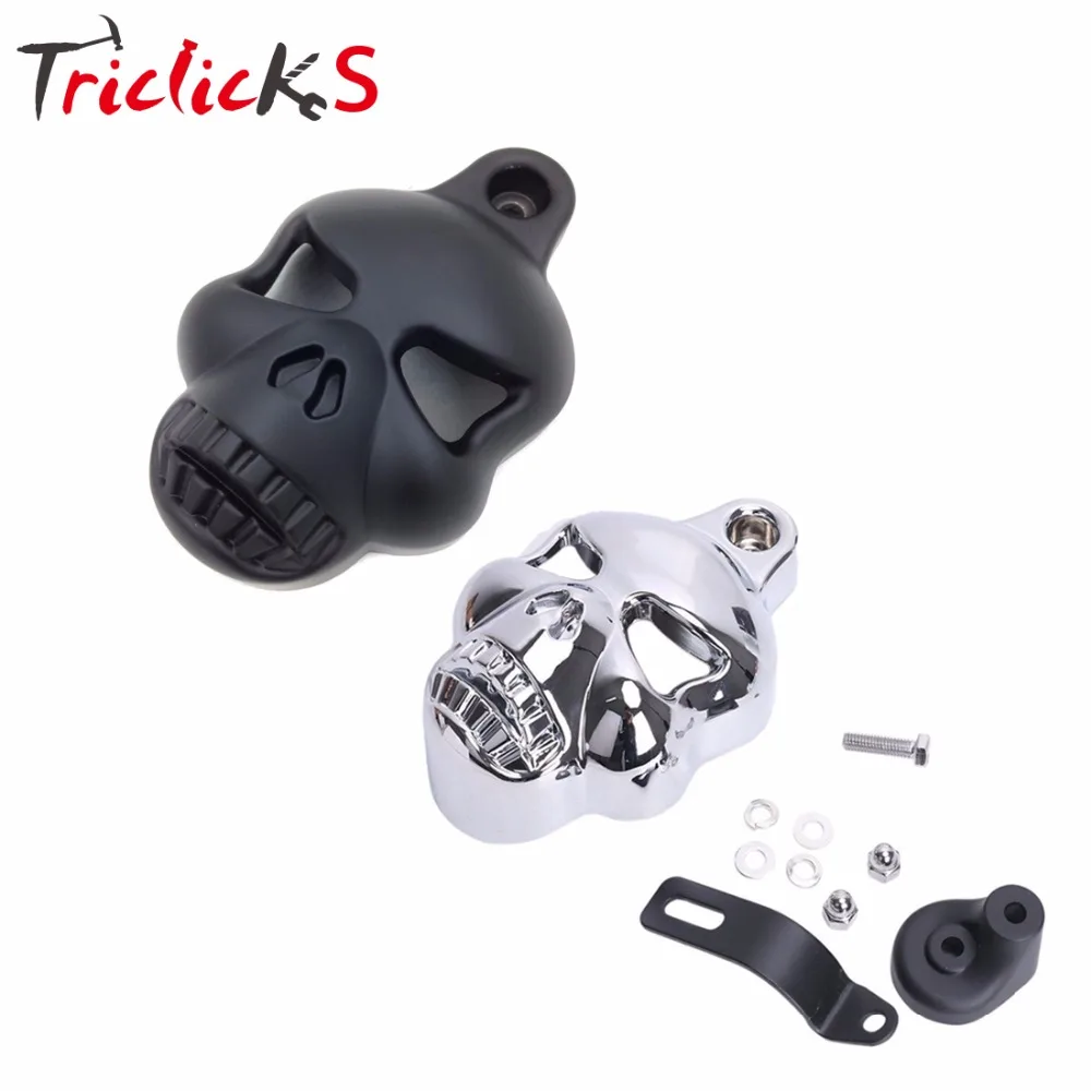 

Triclicks CNC Black Chrome Skull Horn Cover Motorcycle Twin Cowbell For Harley Dyna Sportster Softail V-Rod Glide Chopper 92-14