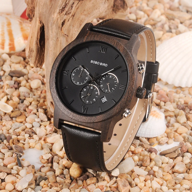 BOBO BIRD Watch Men Relogio Masculino Luxury Business Wood Wristwatches with Auto Date Stopwatch erkek kol saati V-P28