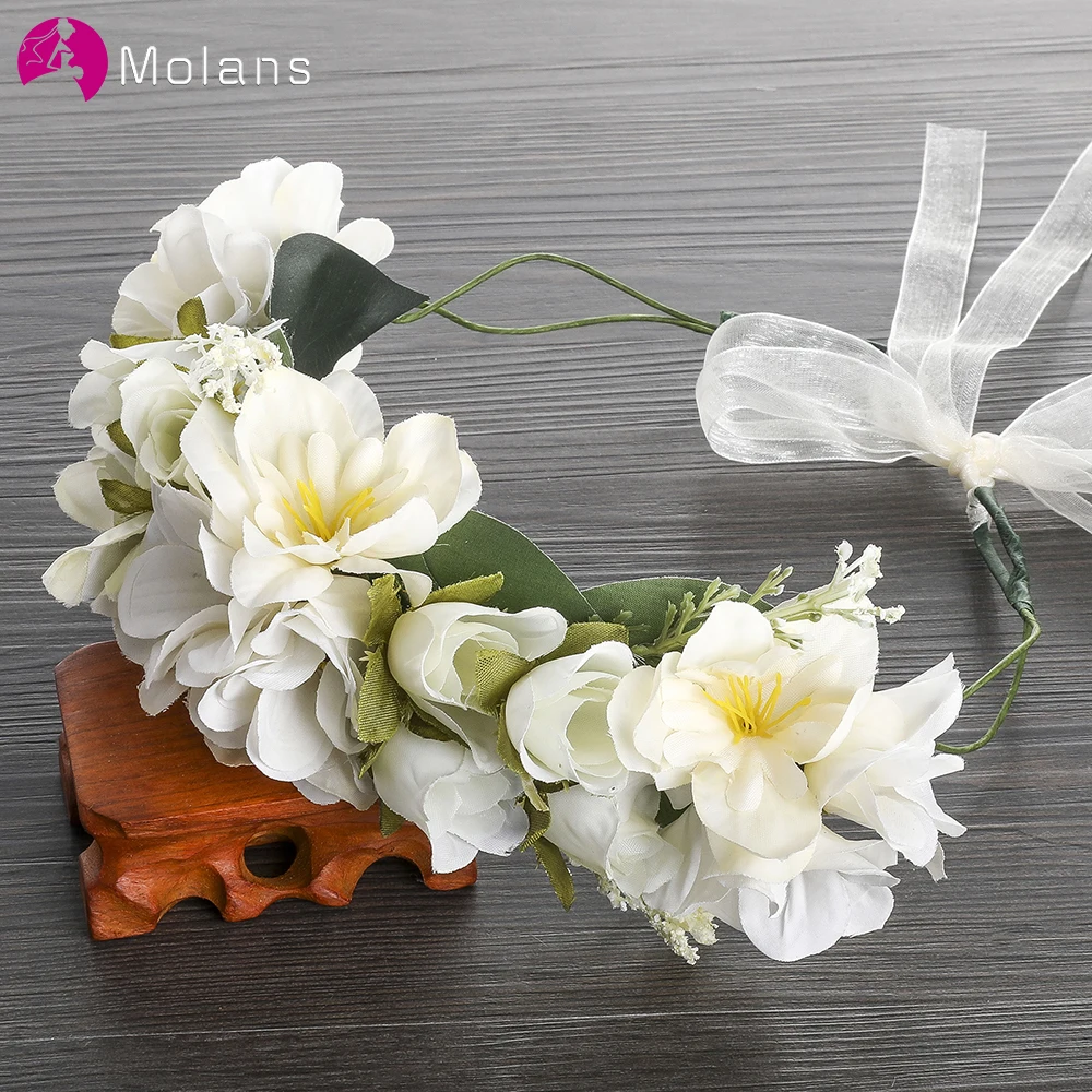 

MOLANS Bohemia Women Flower Crown Headband Bride Wedding Party Hoop Lady Girl Floral Wreath Bands Beach Wedding Accessories