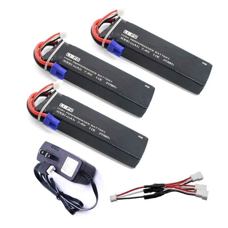 

7.4V 3000mAh 10C Hubsan H501S lipo battery 3PCS + UL charger Hubsan H501C rc Quadcopter Airplane drone Spar