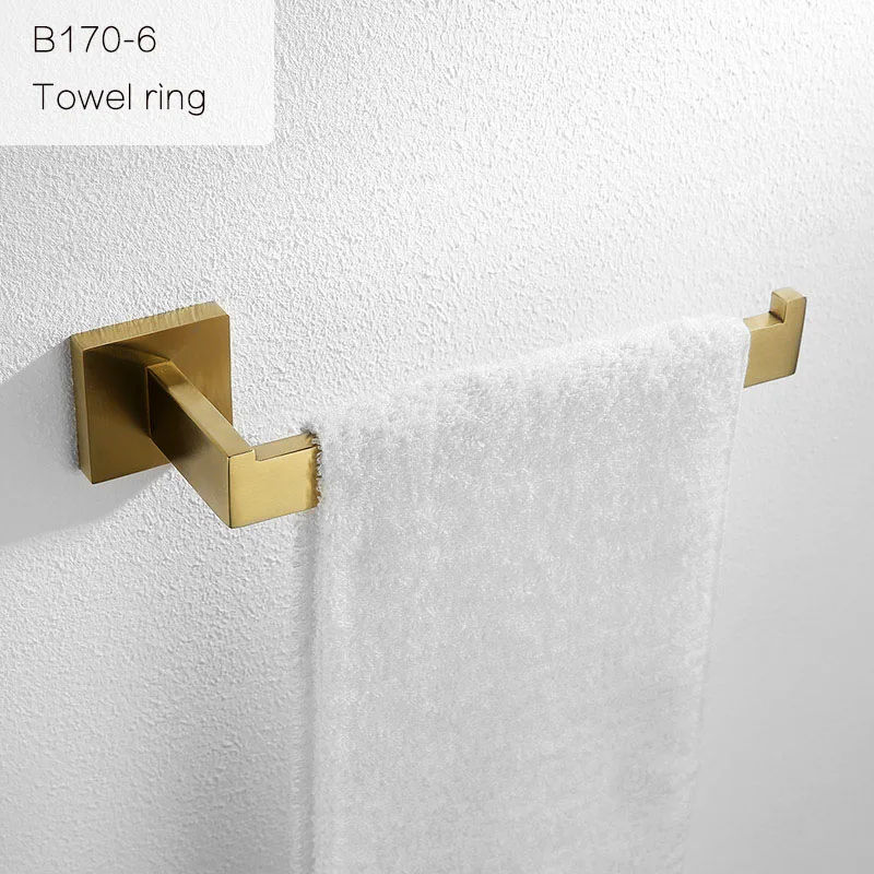 Золотой матовый набор аксессуаров для ванной комнаты, вешалка для полотенец, держатель для туалетной бумаги, вешалка для полотенец, крючок, мыльница, туалетная щетка - Цвет: Towel ring