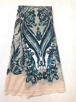 

sequin fabric sequins lace fabric 5yards/bag XX96# Dark green sequined embroidery for bridal wedding dress/sawing