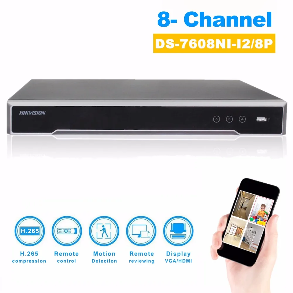 

HIK Original Overseas DS-7608NI-I2/8P for HD IP camera up to 12MP recording Support H.265/H.264/MPEG4 video formats with 8 POE