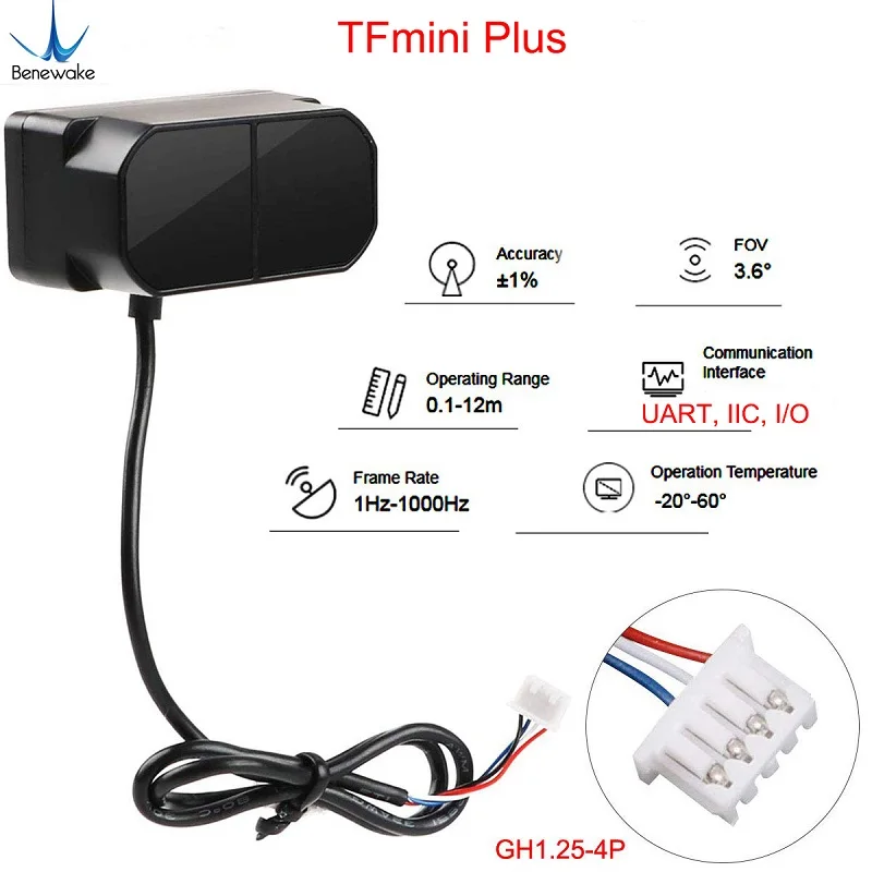 Lidar модуль датчика дальномер TFmini Plus, IP65 Водонепроницаемый пылезащитный датчик дальномера UART, iec, I/O 5 шт./2 шт./1 шт - Цвет: 1 Piece