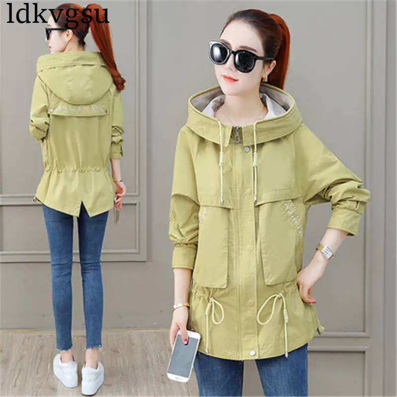 Mode coats Grande Apricot Vêtements blue Printemps De V418 Taille Trench Court Femmes À 2019 Hauts Femelle Filles Automne Manteaux Capuchon yellow rdBxoeCW