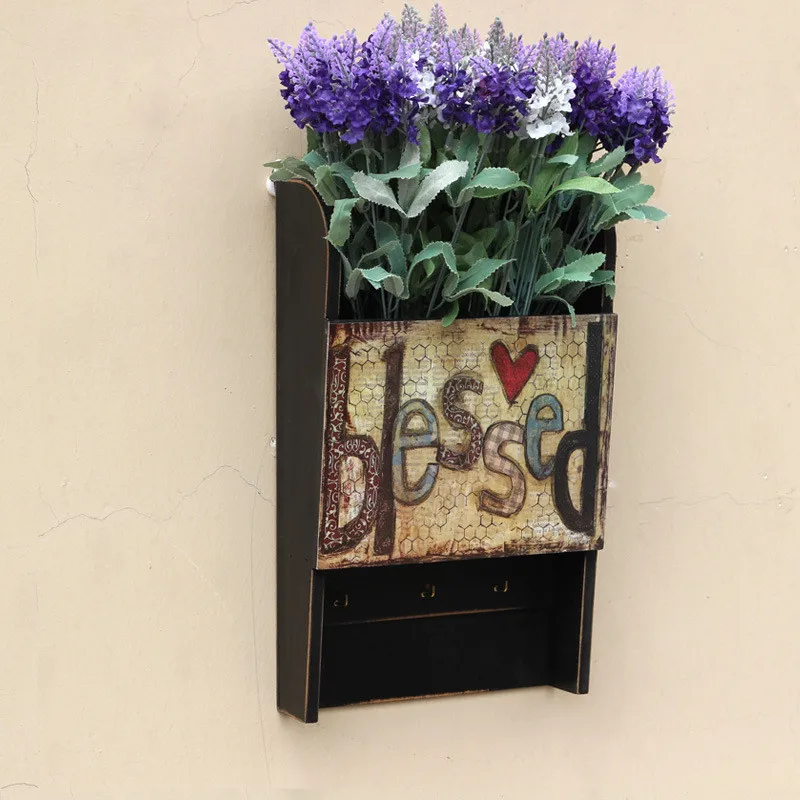 Wooden Multifunction letter Box Wall Hanger Garden Decoration Flower