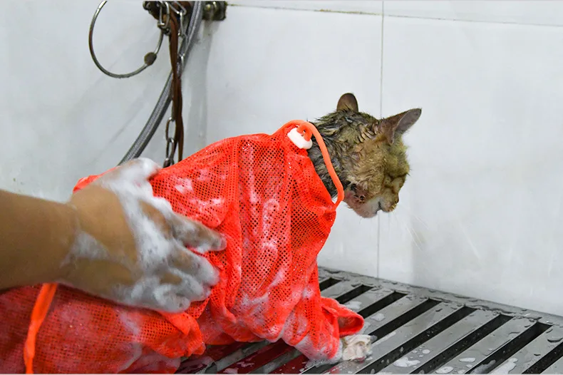 Кошачий душ полиэфирная сетчатая ткань сумочка для умывальных принадлежностей средства по уходу за животными