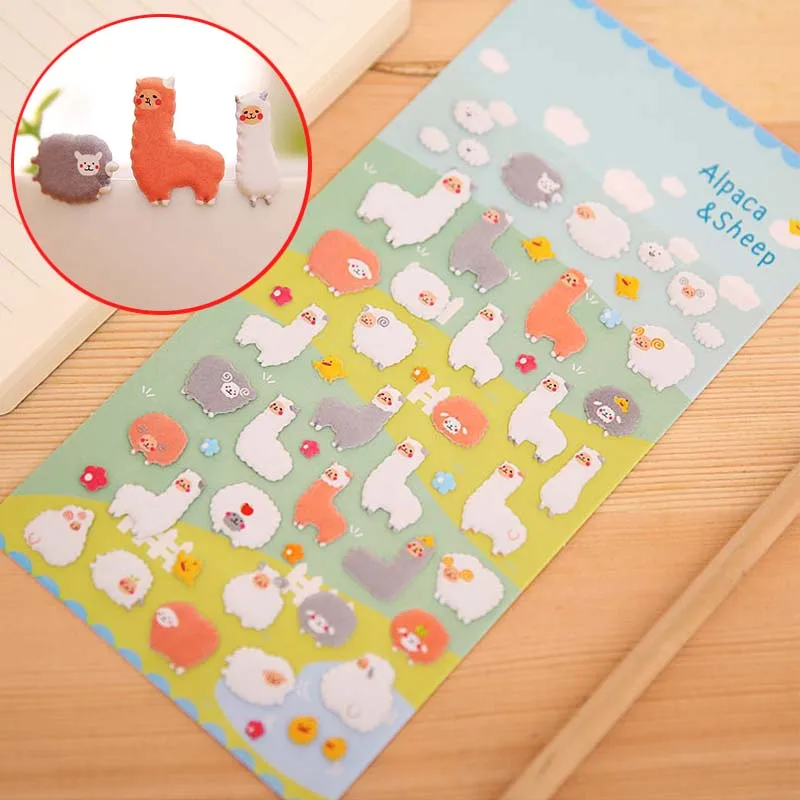 

2 sheet alpaca sticker lovely 3D cartoon bubble notebool sticker snowboard board laptop stickers for a diary adesivo bicicleta