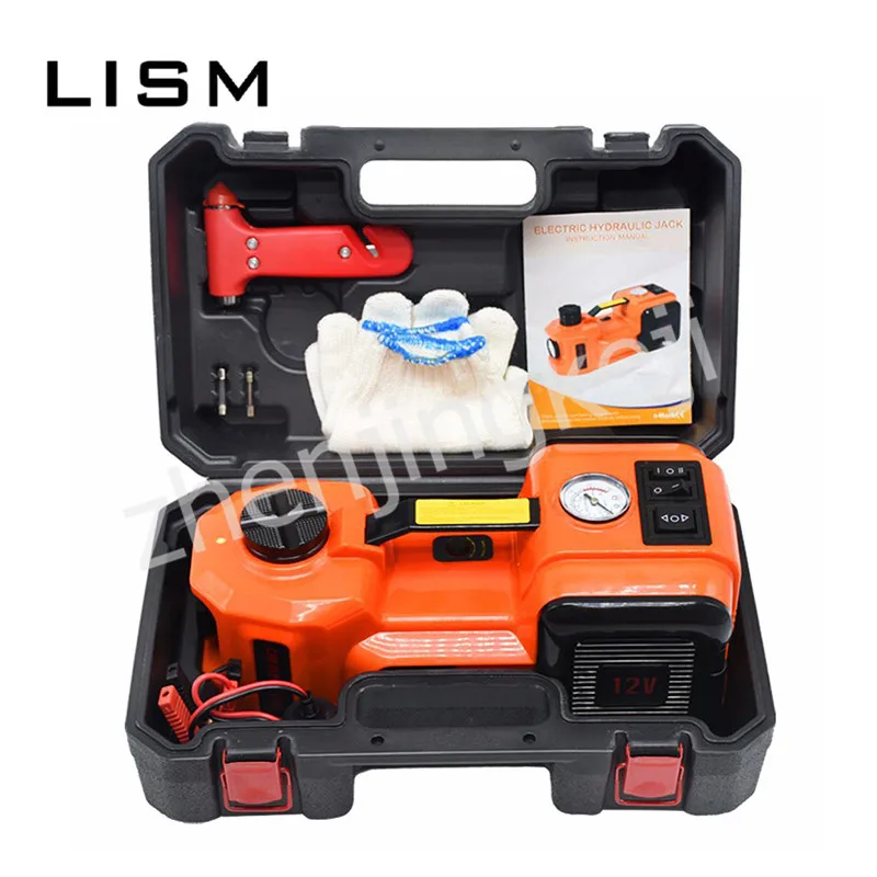 

Car Multifunction Electric Hydraulic Jack Inflator Quick Tire Change Tool Box Three In One Safety Hammer Emergency Button Type