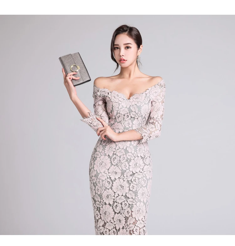 H Han queen, корейский стиль, элегантное Кружевное облегающее платье-карандаш для женщин,, сексуальные платья для особых случаев, облегающие платья с открытыми плечами