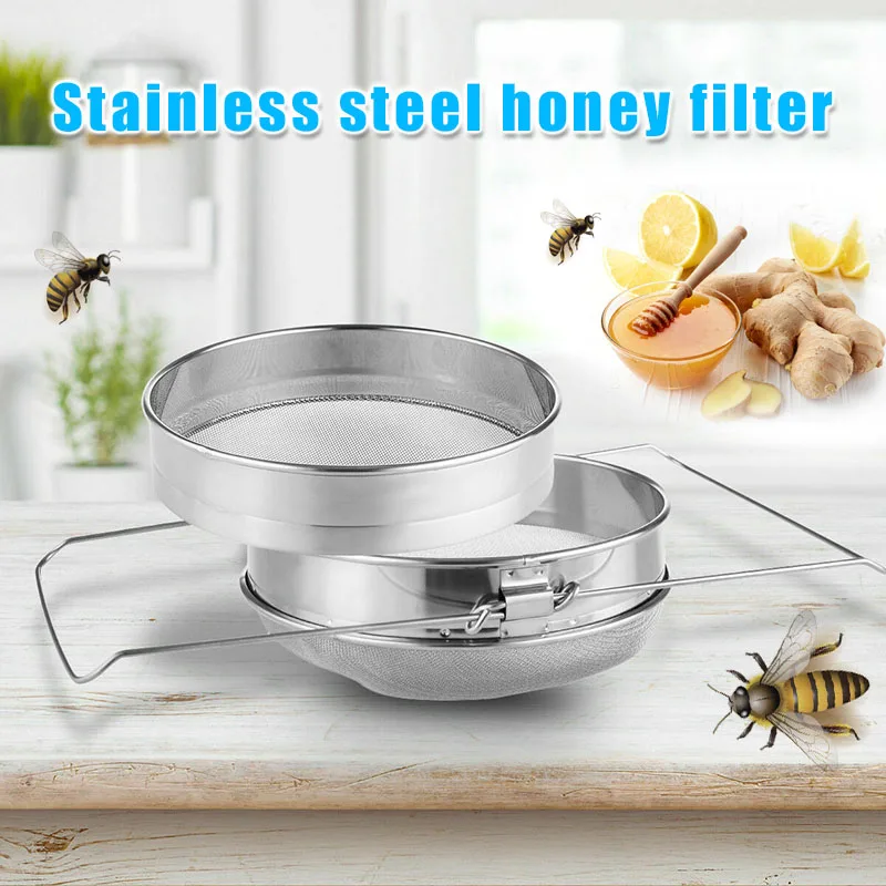 

Honey Strainer Double Sieve Stainless Steel Apiary Beekeeping Honey Filter Tools TT-best