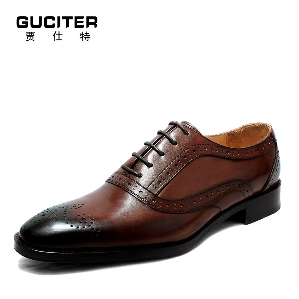 

Bespoke Mens Goodyear welted shoes handmade custom pointed brock head layer cowhide free shipping red brown dress shoe