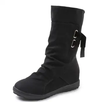 

Sapato Feminino Women mid-calf Boots Square Low Heel Winter Snow Warm Wedge Lace Up Shoes Woman Chaussure Vintage Booties TA1121