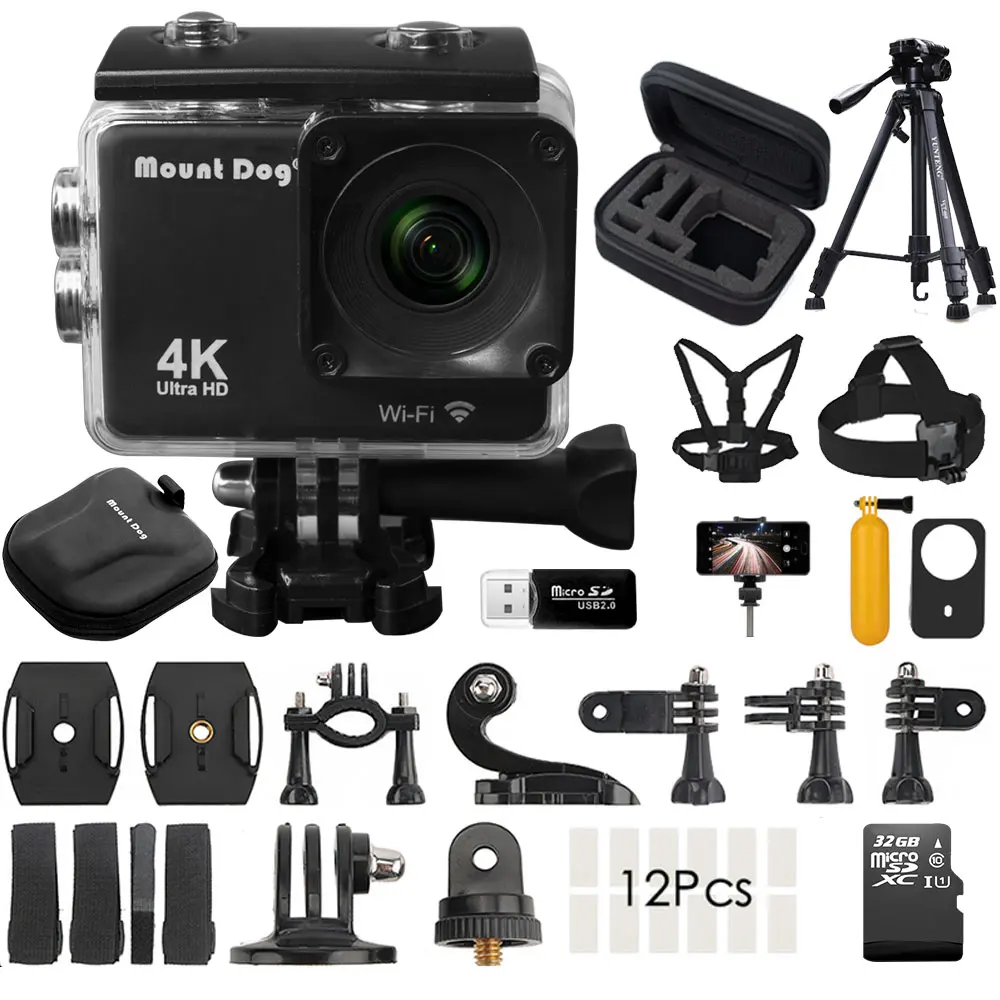 

MountDog Action Camera HD 4K WiFi Sport Video Camera DVR Recorder Cam Ambarella Waterproof Case Tripod Camera Accessories
