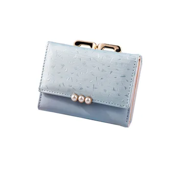 

Women's Bags For Women 2019 Fashion Small Wallet Chain Tri-Fold Coin Purse Pearl Leather Wallet Women Solid Color Card Package