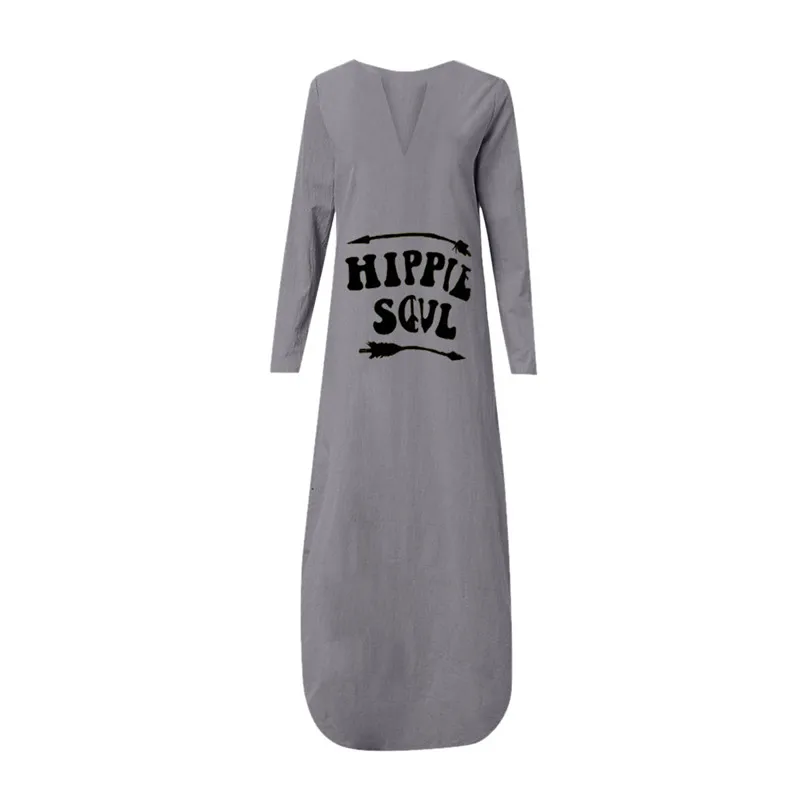 Letter Print Dress Women Long Sleeve Loose Beach Dress Plus Size V Neck Sexy Dress Casual Vestidos De Verano 40JUL1214