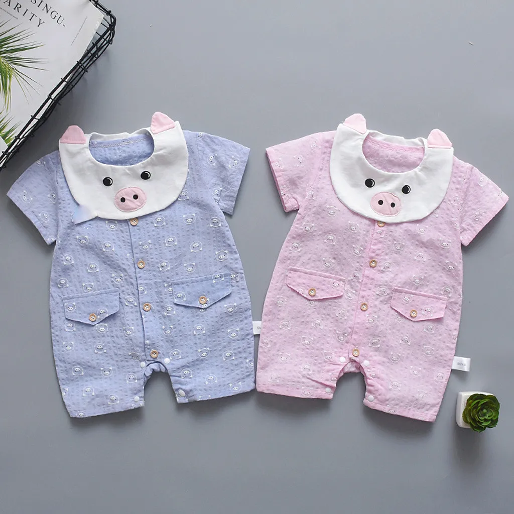 

Summer Baby Girl Boy Pig Print Short Sleeve Romper Newborn Toddler Infant Cotton Casual Soft Jumpsuit Kids Clothes 2019 Fashion