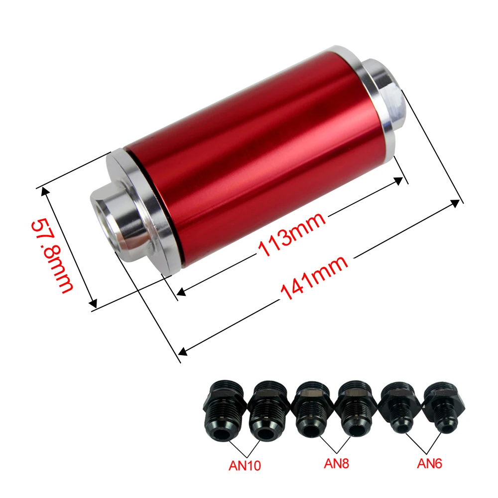 С 100 микрон стальной элемент ID: 58 мм топливный фильтр с каждым 2 шт AN6/AN8/AN10 адаптер Черный фитинги JR5573