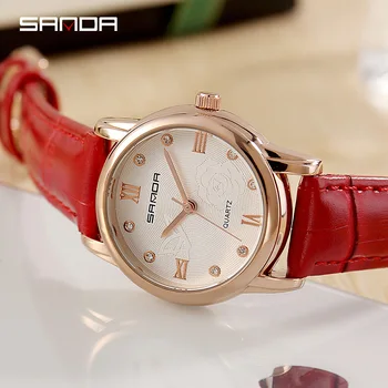 

SANDA Elegant Woman Dress Watch 2019 Leather Strap Waterproof Women Watches Butterfly Flower Dial Girls Clock relogio feminino