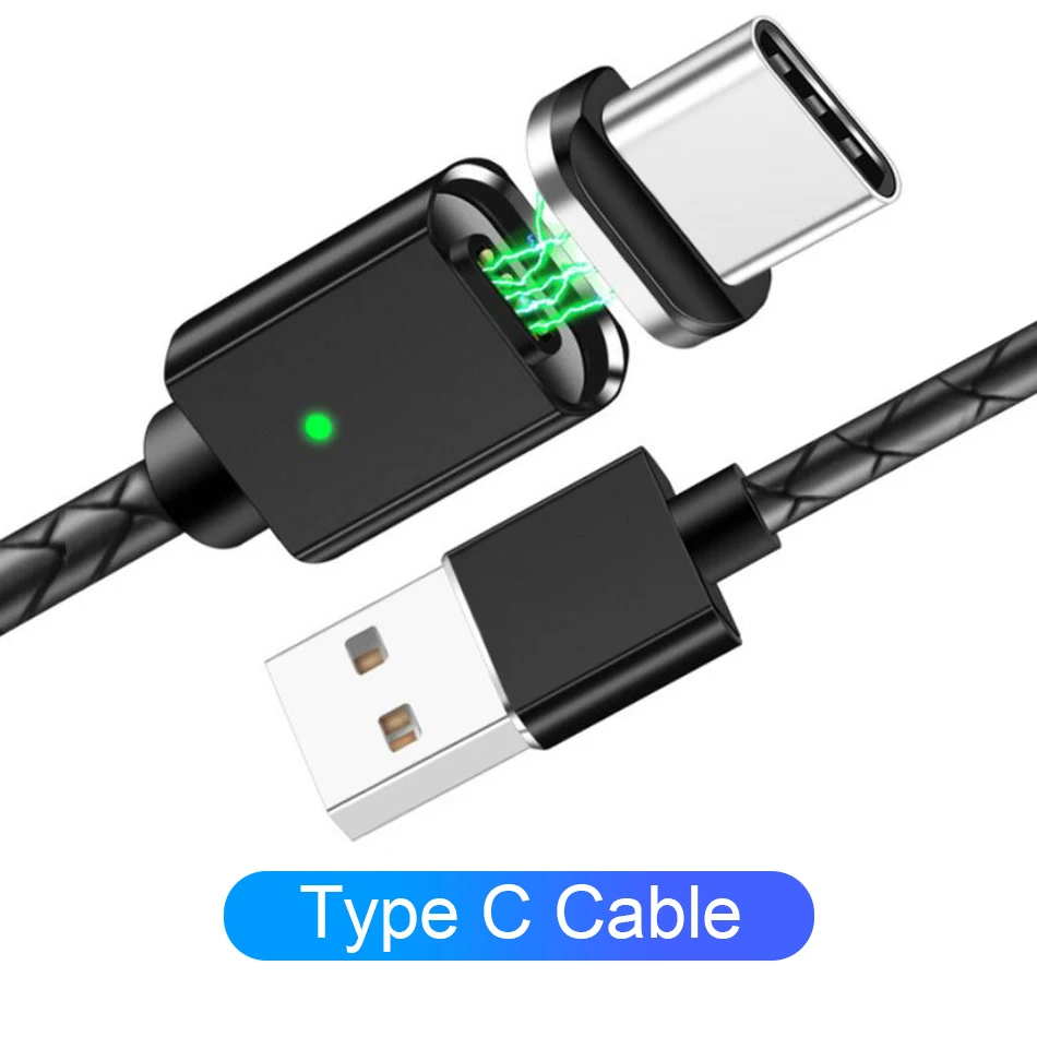 Магнитный кабель из искусственной кожи 3 А, кабель Micro usb type-C, 1 м, для быстрой зарядки, USB C, магнитное зарядное устройство для iPhone, samsung, Xiaomi, Кабо - Тип штекера: Black for Type C