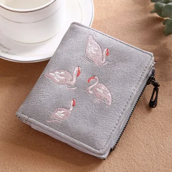 

Women Short Wallet PU Leather Cards Holder Swan Embroidery Coin Pocket Zipper Casual Purse LXX9
