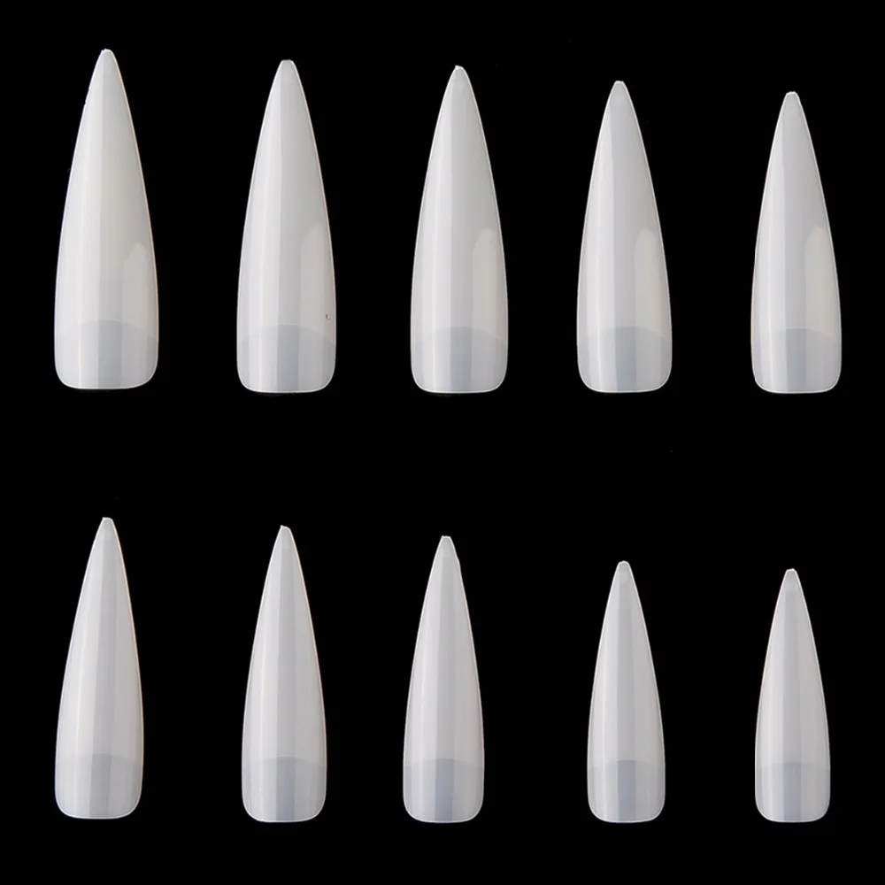 Makartt 10 Bags x 500pcs Long Stiletto Nails Long Sharp False Nail Art Tips Acrylic Salon White Natural Clear Fake Nails