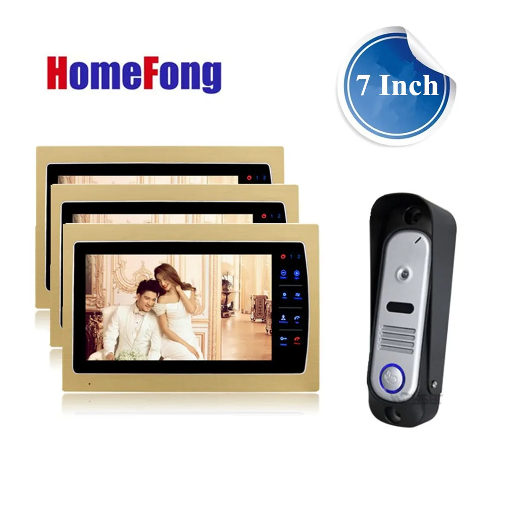 

Homefong Color video door phone intercom system 3 monitor and 1 doorbell SD card support Record picture/video Doorbell camera