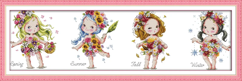 

Flower girl cross stitch kit cartoon 14ct 11ct count print canvas stitching embroidery DIY handmade needlework