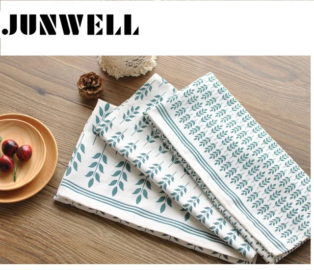4pcs lot linen cotton leaves printing dishtowel napkin kitchen