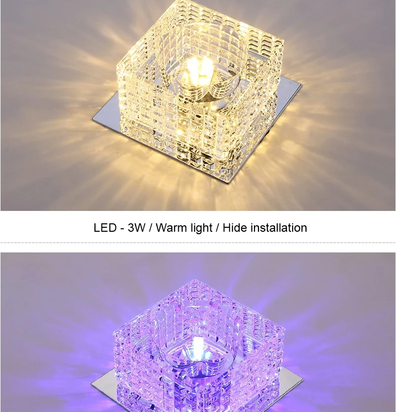 Теплый белый/холодный белый/RGB прозрачный кристалл светодиодные потолочные светильники 3 Вт/5 Вт 110 В/220 В утопленный проходной крыльцо прихожей лестницы лампы квадратной формы