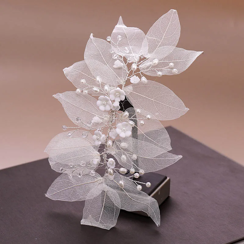 

FORSEVEN 2019 New Fairy Handmade Leaves White Flower Pearl Hairclip Headwear Women Bridal Bride Wedding Party Hair Decoration