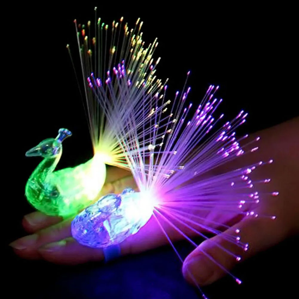 1 PC Peacock Finger Light Colorful LED Light up Rings Party Gadgets Kids Intelligent font b