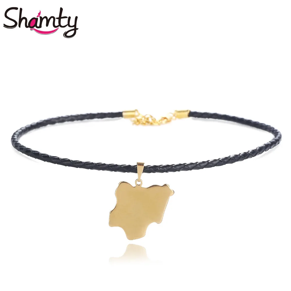 

Shamty Nigeria Map Choker Necklace Pendant Gold Color Africa Jewelry Brand Fashion Jewelry Leather Womens Clothing Accessories