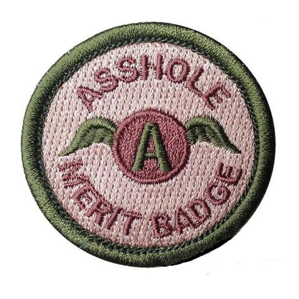 6.5cm ASSHOLE MERIT BADGE Embroidery Patch Tactical Morale Badge Hook & Loop Armband for Cap/Jacket/Backpack and clothing | Дом и сад