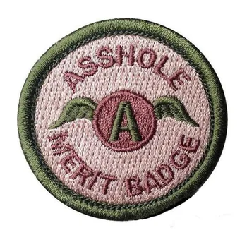 

6.5cm ASSHOLE MERIT BADGE Embroidery Patch Tactical Morale Badge Hook & Loop Armband Patch for Cap/Jacket/Backpack and clothing
